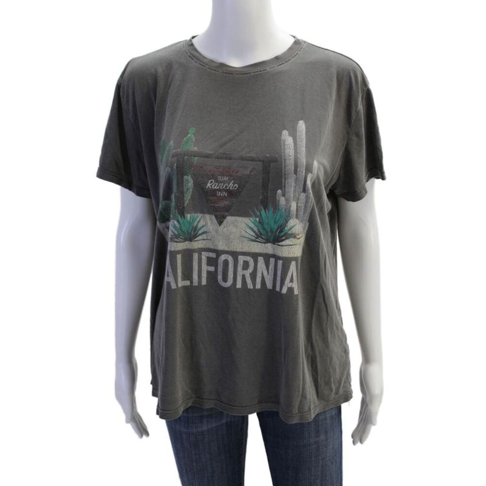 Mumu Mellow Women Basic T-Shirt Dark Gray Graphic Crew Neck Cotton Blend Size M